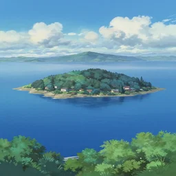 landscape with a blue island, makoto shinkai