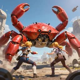f - 1 6 attacking a giant red mechanical crab, crab robot, airstrike by anato finnstark and alena aenami