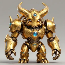 a highly detailed illustration of gentle mighty colossal golden horned mechanica steampunk titan, with cute doting eyes, intricate, elegant, highly detailed, centered, digital painting, artstation, concept art, smooth, sharp focus, league of legends concept art, wlop.