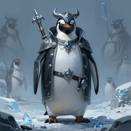 anthropomorphic evil penguin, dark clothes, icy landscape, wearing weapons, dnd, mystical, large portrait, character, fantasy, intricate, elegant, digital painting, artstation, concept art, smooth, 8 k frostbite 3 engine, ultra detailed, art by artgerm and greg rutkowski and magali villeneuve