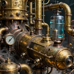 steampowered spaceships armada. Brass pipes and weathered metal. Dials and steam, water tanks. Ultradetailed concept