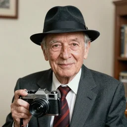 A photograph portrait of old Jerma985 in his eighties who looks like Jerma985 wearing a suit with and fedora in the 1990s, taken in the early 1990s, grainy, taken on a 1990s Camera, realistic, hyperrealistic, very realistic, highly detailed, very detailed, extremely detailed, detailed, digital art, trending on artstation