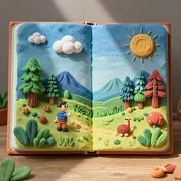 a colorful book, claymation