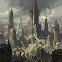 apocalypstic modern city, concept art, trending on artstation, wlop, ross draws, digital painting, mixed media, intricate details, volumetric lighting,