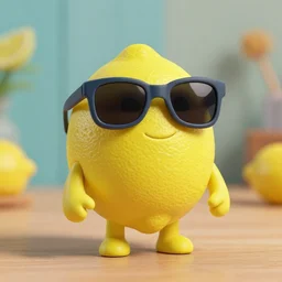 Claymation Lemon With Sunglasses, 4K, Photorealistic, On A Table
