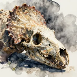 triceratops skull, watercolor