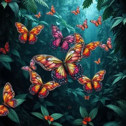 group of wonderful butterflies of pixelated fractal patterns flying around a rainforest, hyper detailed, intricate and detailed, ornate 8 k gorgeous intricate detailed, octane render, by sc escher, gustav klimt, egon schiele and hr giger