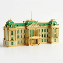 a palace made out of emerald and gold, realistic, detailed,