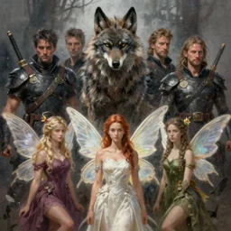 werewolf hunter faeries lady digital art painting by hubert robert and lee madgwick and roger dean and jacek yerka, dan mumford and alex grey style, soft lighting, 4 k hd wallpaper illustration character design concept dark atmospheric lighting