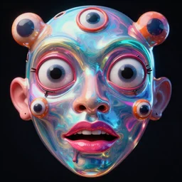 bizarre and wacky holographic face, symmetrical, crazy eyes, bizarre, chaotic, vivid, hyper detailed, digital art, in the style of daniel clowes, experimental abstract art, dadaist, mixed media collage, bizarre, vibrant, psycho, warm colors