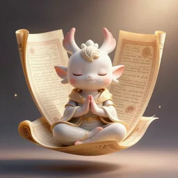 a tiny creature floating while meditating and wrapped in sacred scrolls, smooth, intricate, elegant, digital painting, artstation, concept art, sharp focus, octane render, illustration, art by alex grey, apex legends character,