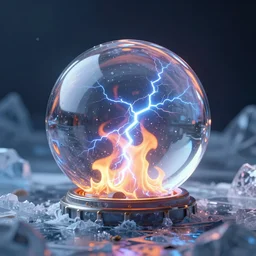 glass sphere in the fire and ice, 4k, HD, octane render, artstation, volumetric lightning, ultra detailed