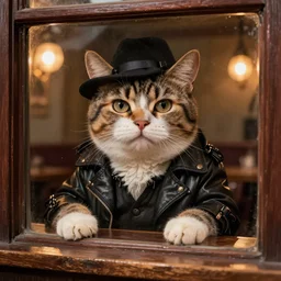 a football hooligan cat inside a pub, digital art