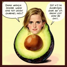 emma watson avocado, funny vintage comic by greg rutkowski