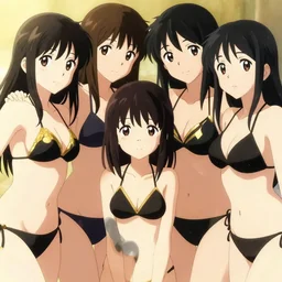 black and gold. close - up princesses posing together in bikini. by takashi takeuchi, yoshiyuki sadamoto, amagaitaro, makoto shinkai, krenz cushart, asao urata, pixiv
