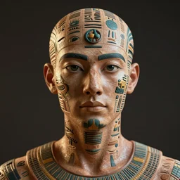 : human with hieroglyphic pattern skin all over hyper detailed dalle2 3d render unity gigapixel  unrealengine octane