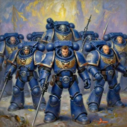 a painting of a warhammer 4 0 k space marine squadron, by monet, munch,