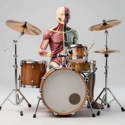 drumset made of human anatomy, realistic photo, 4 k, highly detailed skin