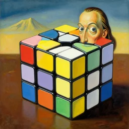 a Rubik's cube, surrealist painting, award-winning, 8K, in the style of Salvador Dalí