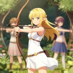 3 d isekai cute anime girl elven archer. in a garden. aesthetic, golden ratio. beautiful lineart, depth focus, rankings pixiv, artstation, chromatic aberration, soft lighting, srgb, 4 k artstation, hdr, cinematic, motion blur, marmoset, blender 3 d, by dave greco, trent kaniuga, kienan lafferty