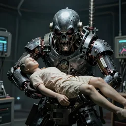 scary looking machine holding human body within it