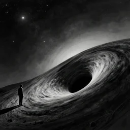 by peter milligan loose, minimalist. a beautiful art installation of a black hole consuming a star.