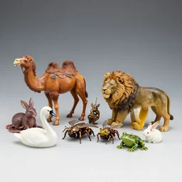 hybrid camel dog squid wolf rabbit lion cod wasp swan frog millipede animal set in epoxy