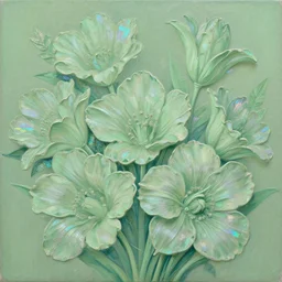 sage green pastel colors girly flowers intricate pattern realistic volumetric holographic foil textures subtle glitch effect beautiful detailed dramatic painting by artgerm and magali villanueve and michael whelan