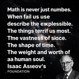 Math is never just numbers. When words fail us we use math to describe the inexpressible. The things that terrify us most. The vastness of space. The shape of time. The weight and worth of a human soul. Isaac Asimov's Foundation.