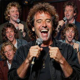 a mixed media portrait painting of nineteen eighties jerry seinfeld laughing hysterically in a comedy club, hyperrealistic, by frank frazetta, greg rutkowski, christian macnevin, wlop, krenz cushart, epic fantasy character art, volumetric lighting, cgsociety, exquisite detail, masterpiece, cinematic