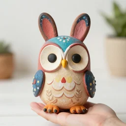 a kawaii owl bunny handcrafted and handpainted mexicsn alebrije style