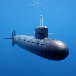 a submarine flying, blue sky, high quality photography