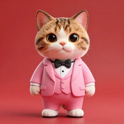 3d render , anthropomorphic male tabby cat,wearing a pink tux ,standing in a red room, style of Zootopia, 8K HD Resolution, High quality image
