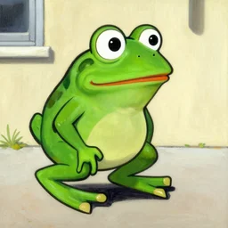 pepe the frog on his way to school, painted by norman rockwell