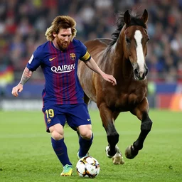 lionel messi playing football with a horse, 8 k