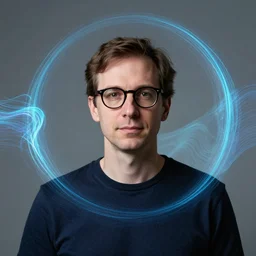 a man with glasses is posing for a picture, a character portrait by wolfgang zelmer, pixabay contest winner, generative art, studio portrait, quantum wavetracing, studio photography