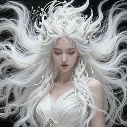 beautiful sexy ethereal white woman fantasy character hair portrait, elegant hair, complex design hair, ultra realistic, wide angle, intricate details, fantasy artifacts, highly detailed by peter mohrbacher, hajime sorayama, wayne barlowe, boris vallejo, aaron horkey, gaston bussiere, craig mullins