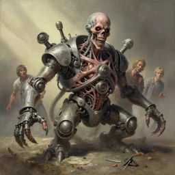 airbrushed awful ischemic flopping machine by jack kirby, wayne d barlowe, francesco blanc, geof darrow, fine art masterpiece baked at 3 0 0 f, matte painting, narrative lighting, aged with sunlight, award winning horror wraparound, photorealistic render, cinematic