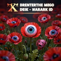 poppies that look like evil eyeballs, heart eyeing pointed eyebrow pea eyeshadow star electric tear sleep nose arm knee circles faces mouth legged cinematic lighting, horror fiction, digital art, winning award masterpiece, fantastically beautiful, aesthetically inspired by wayne barlowe and gerald brom, trending on artstation, art by greg rutkowski and h r giger, octane render, 8 k,