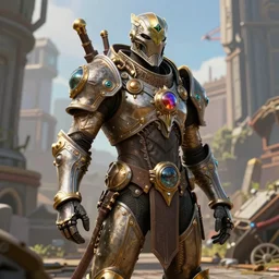 Destiny 2 Warlock in steampunk armor, city ruins background, intricate and beautiful details, trending on Artstation, realistic, vibrant