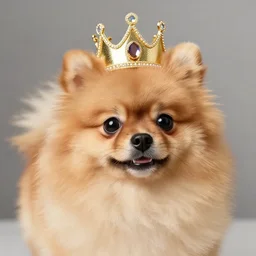 photo of a pomeranian wearing a crown