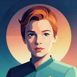 sherilyn fenn 2 6 years old in star trek, retro futurism, half portrait by stanley artgerm, dramatic lighting, ilya kuvshinov, trending on artstation, flat colour, geometric curves, gradient filter, pleasing tone colours, art deco patterns