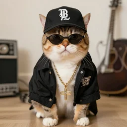 a cat dressed as a 90’s gangster rapper