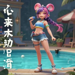 Character sheet of pool party ahri (League of Legends). 3d unreal engine 5 trending on artstation