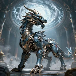 a beautiful octane render of a huge ferocious kylin mythical animals occupy the ground, in the divine world hall, surrealistic, epic, 8 k hd, detail structure, dragon form, fine texture, 3 d texture, circling storm, light effect, unreal engine, trending on cgsociety, 3 d model, cool mecha style, trending on artstation, ultra wide angle,, 3 d render, ray tracing, mechanics, hyper detailed, denoise, deblurring, realistic physical rendering, close shot