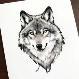 wolf art design, tattoo style, on white paper