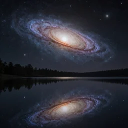 the andromeda galaxy reflecting in a lake at night, ultra detailed, trending on artstation, octane render