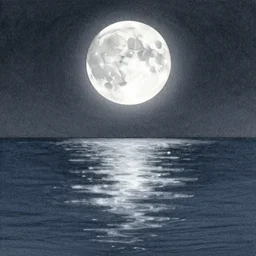 sketch of moon reflected in the sea