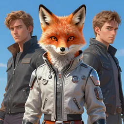 hyperdetailed anthropomorphic fox wearing a pale gray sci fi flight jacket, unreal engine, digital painting, vivid colors, vibrant colors, sharp focus illustration, artstation hq. intricate, elegant, medium shot, art by artgerm and justin gerard and magali villeneuve