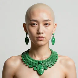 hyperrealist portrait half body shoulder, tribal green jewelry submerge in a pitch black ocean waves, wet by lucian freud and alphonse mucha,, very detailed faces